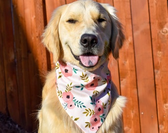 Pink Roses Over The Collar Dog Bandana, Pink Floral Dog Bandana, Spring Dog Bandana, Summer Dog Bandana, Personalized Dog Bandana, Girly Dog