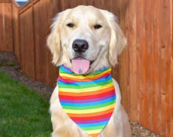 Rainbow Stripes Over The Collar Dog Bandana, Rainbow Dog Bandana, Pride Dog Bandana, LGBTQ Dog Bandana, Pride Month, Pride Celebration