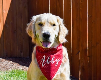 Red & White Polka Dot Over The Collar Dog Bandana, Red Dog Bandana, Polka Dots Dog Bandana, Personalized Dog Bandana, Custom Dog Bandana