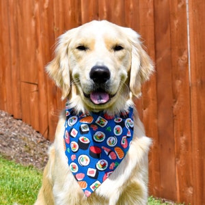 Sushi Over The Collar Dog Bandana, Food Dog Bandana, Blue Dog Bandana, Sashimi Dog Bandana, Dog Bandana Sushi, Sushi Lover Gift Idea