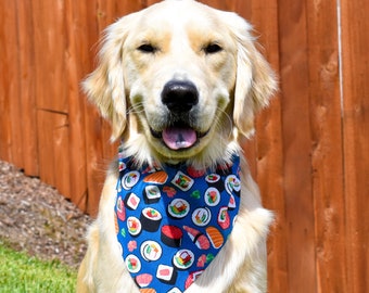 Sushi Over The Collar Dog Bandana, Food Dog Bandana, Blue Dog Bandana, Sashimi Dog Bandana, Dog Bandana Sushi, Sushi Lover Gift Idea