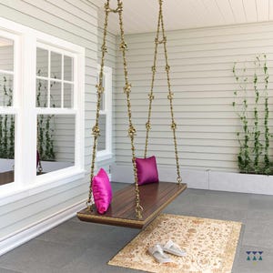 Vrisa - Handcrafted Solid Wood Indian | Swing Bench Indoor Jhoola with Brass Chain | Traditional Wooden Swing for Home or Balcony Decor