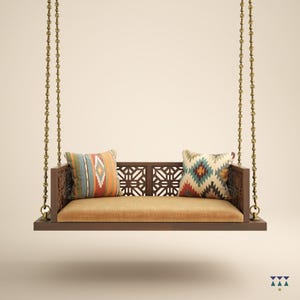 Ananta - Solid Wood Handcrafted Indian Indoor Swing Bench with Brass Chain | Jhoola for Home Decor | Wooden Swing Seat | Ethnic Furniture