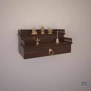 Handcrafted Wood Pooja Temple: Small Wall-Mounted Hindu Mandir