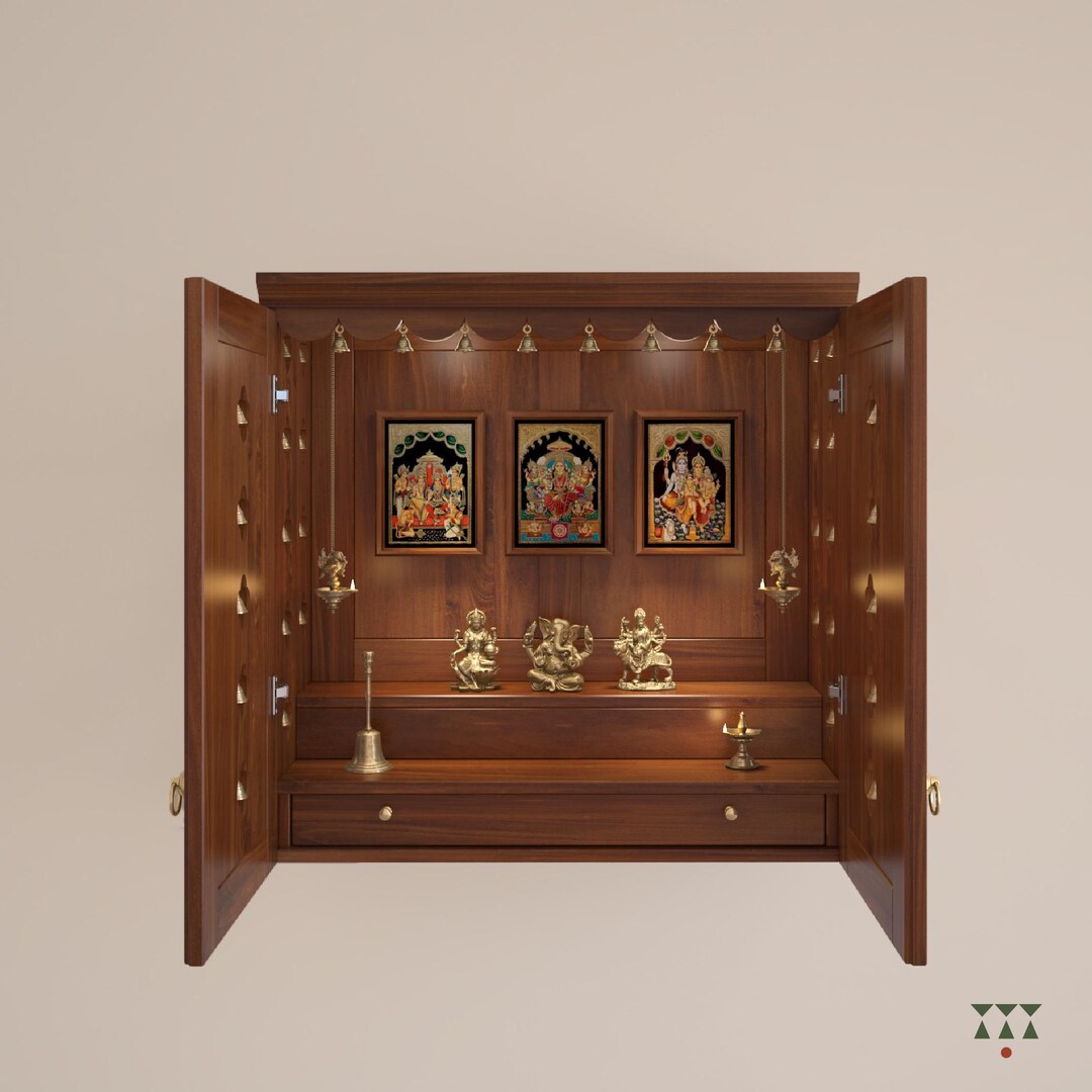 Avaneesha - Traditional Pooja Mandir for Home With Doors, Brass Bells ...