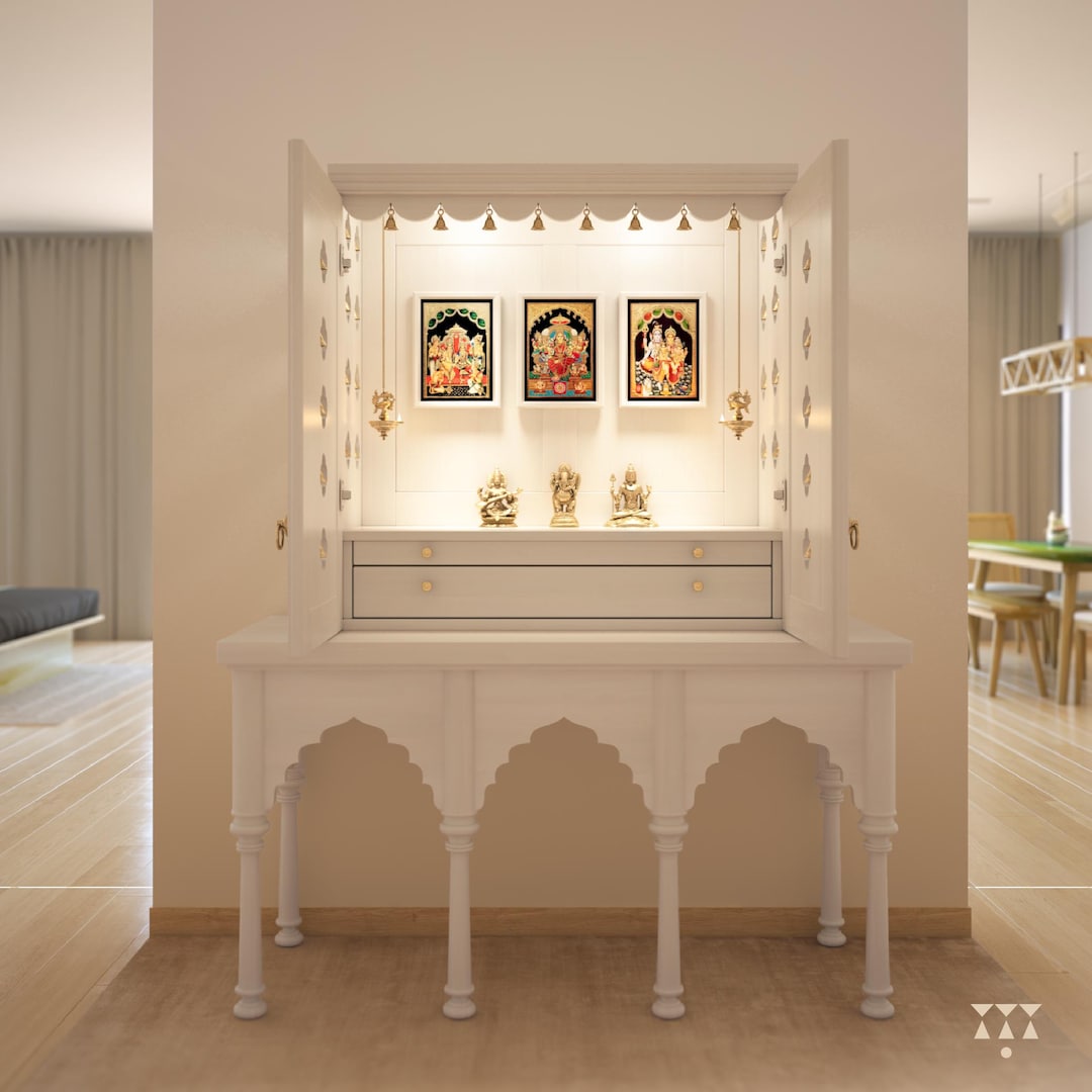 Avaneesh - Traditional Pooja Mandir for Home With Doors, Brass Bells ...
