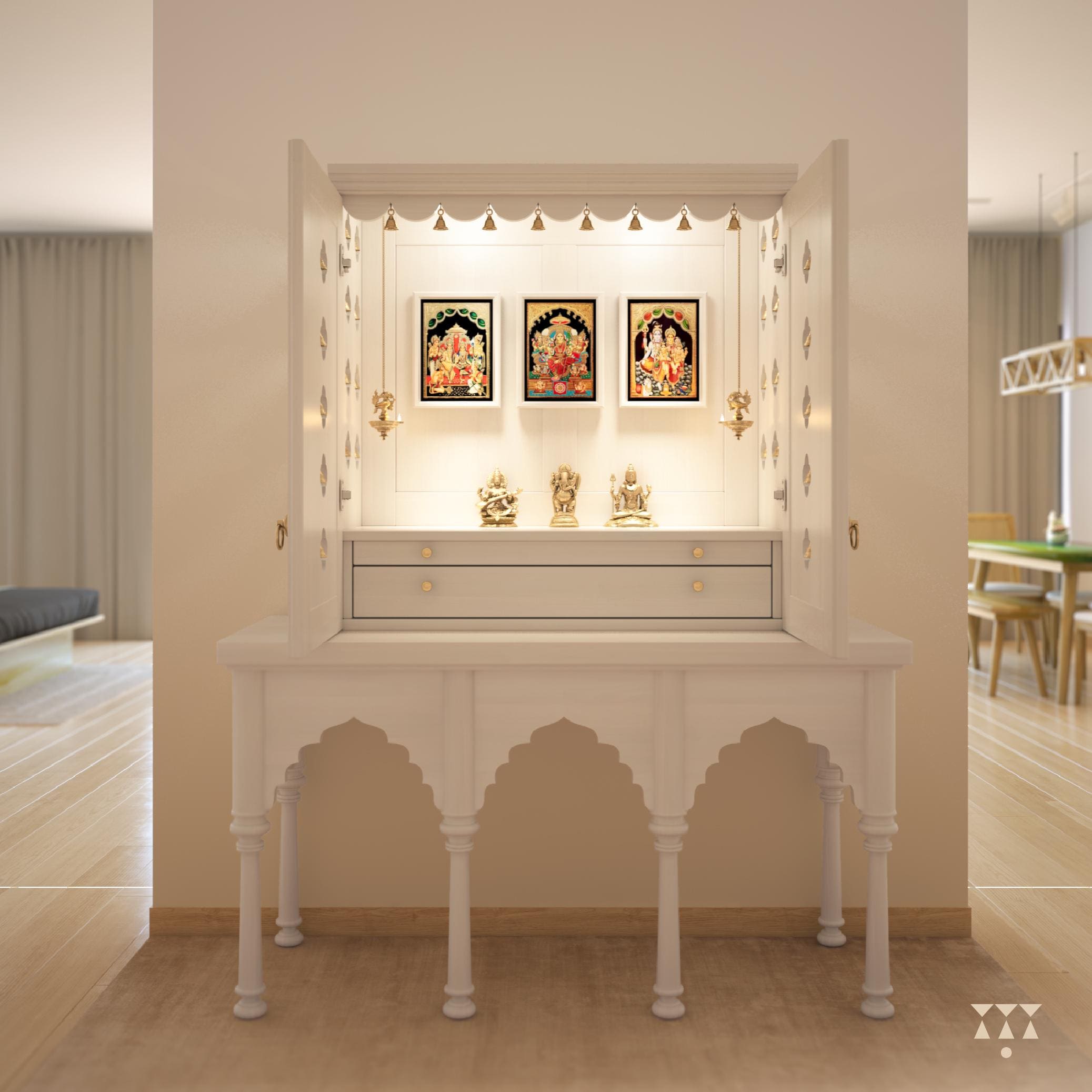 Avaneesh - Traditional Pooja Mandir for Home With Doors, Brass Bells ...