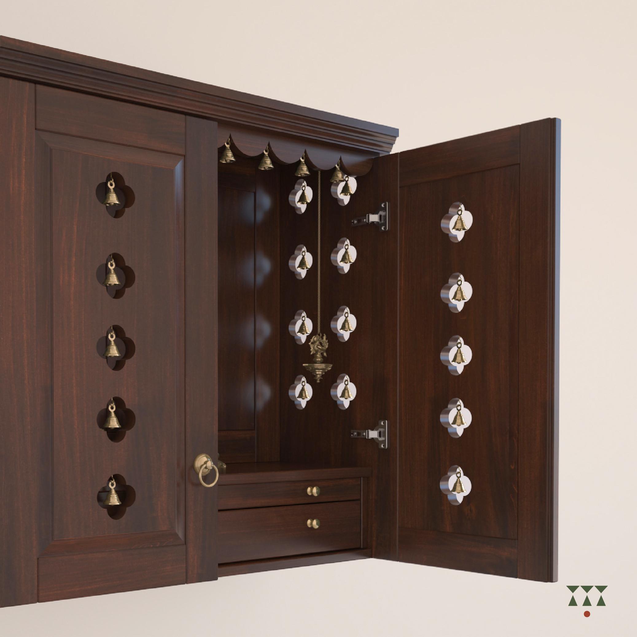 Avaneesh - Traditional Pooja Mandir for Home With Doors, Brass Bells ...