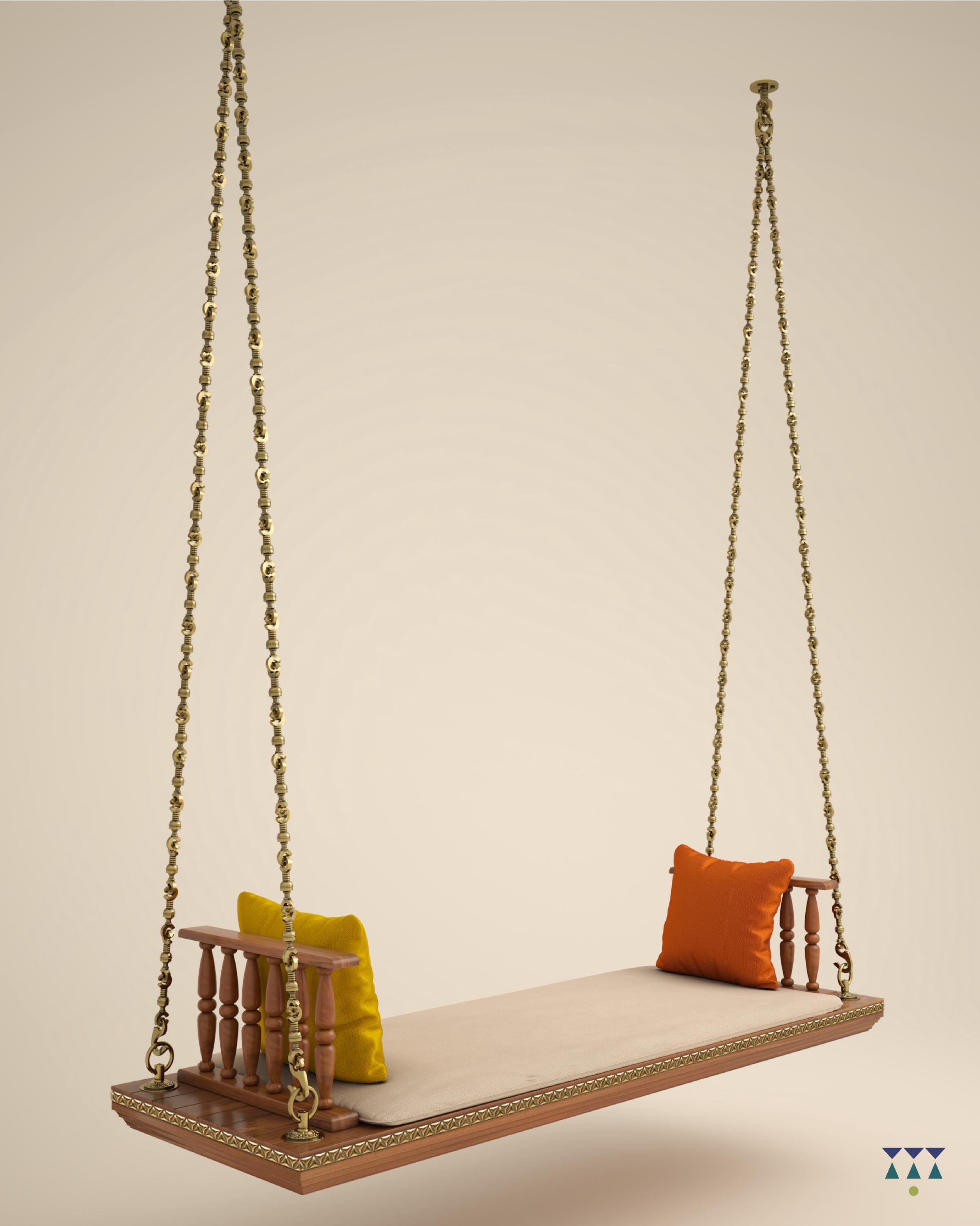 KIESH - Indian Wooden Swing With Brass Chain | Handcrafted