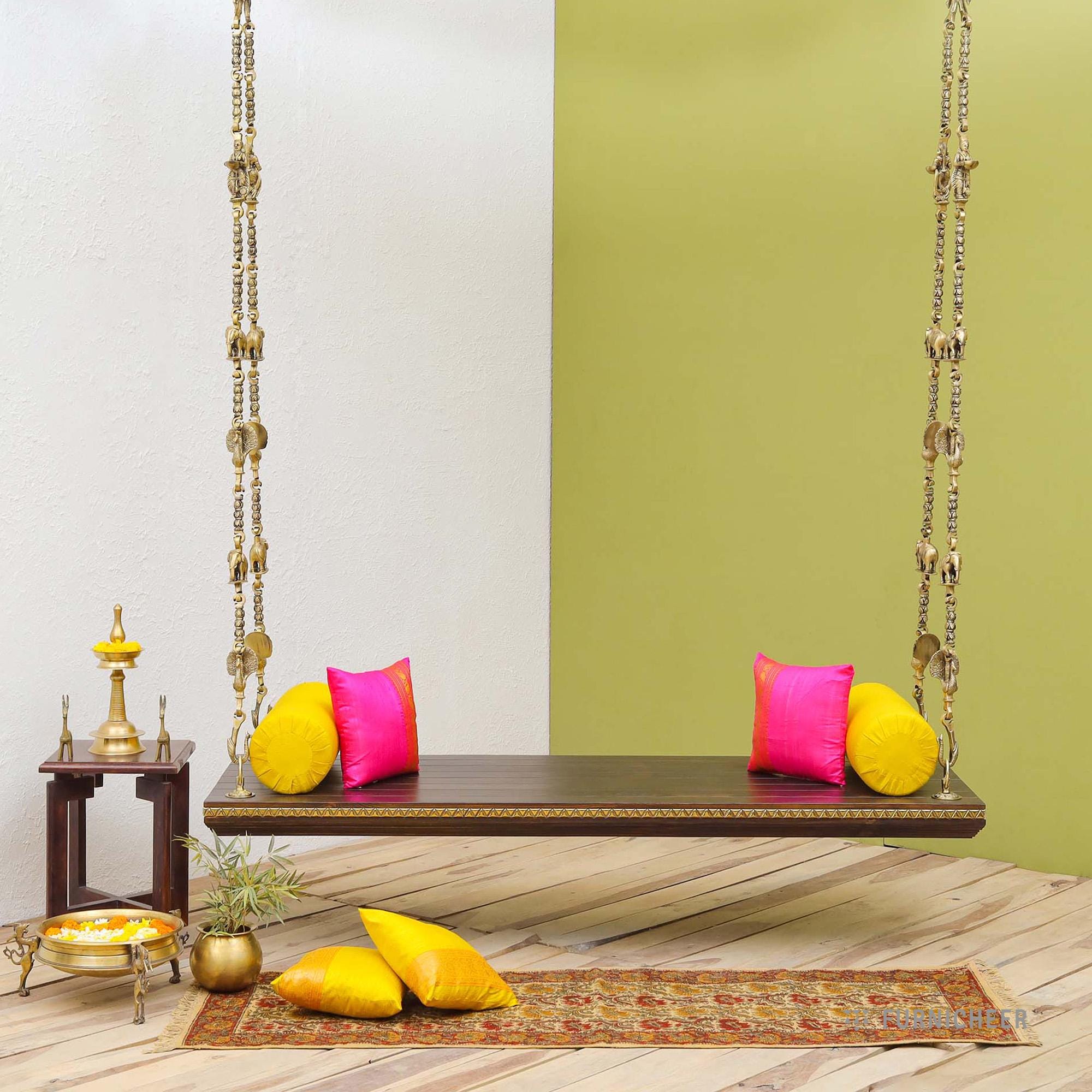 Ceiling Mounted Swing in Solid Wooden With Carved Armrest