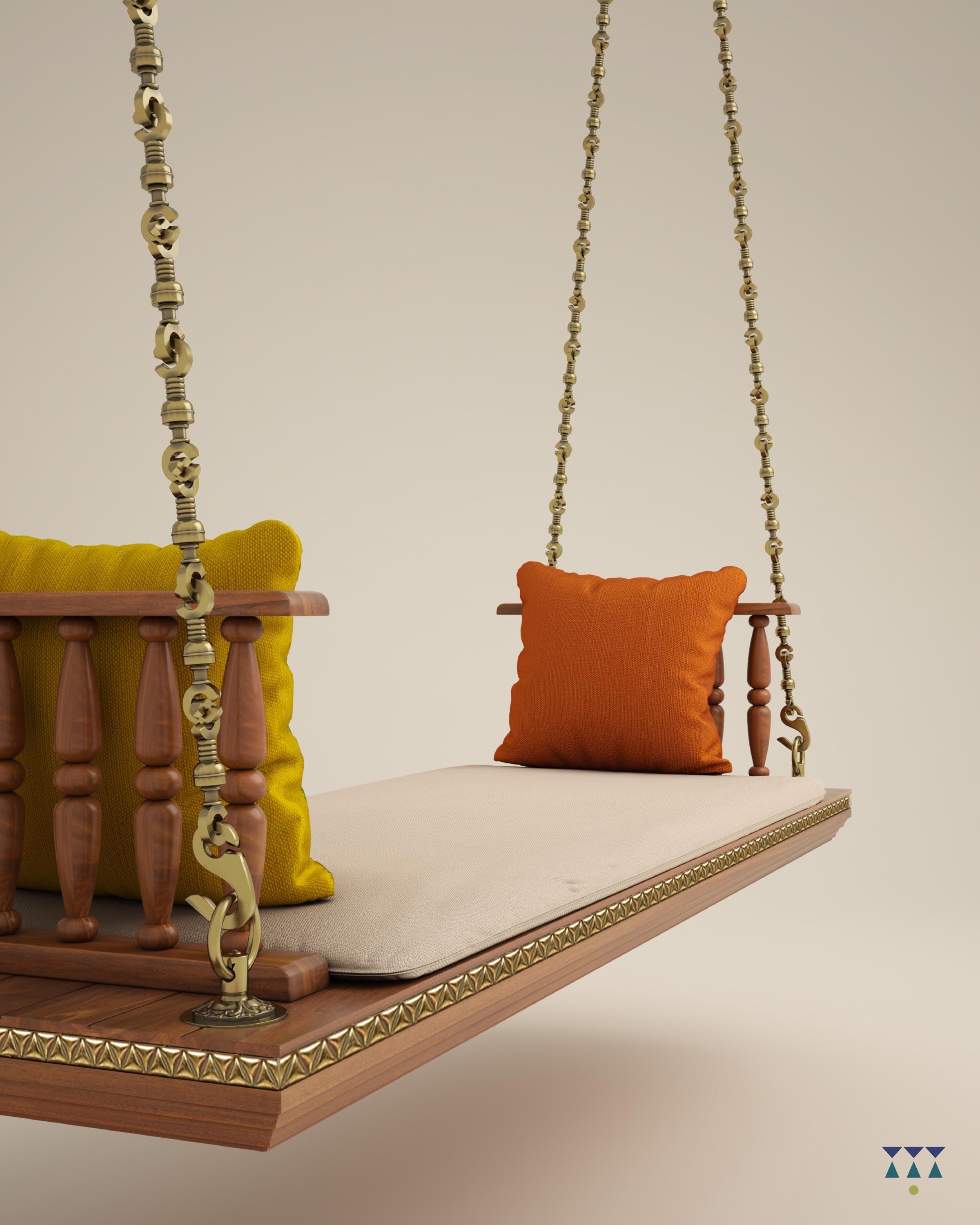 Kiesh - Indian Wooden Swing With Brass Chain | Handcrafted