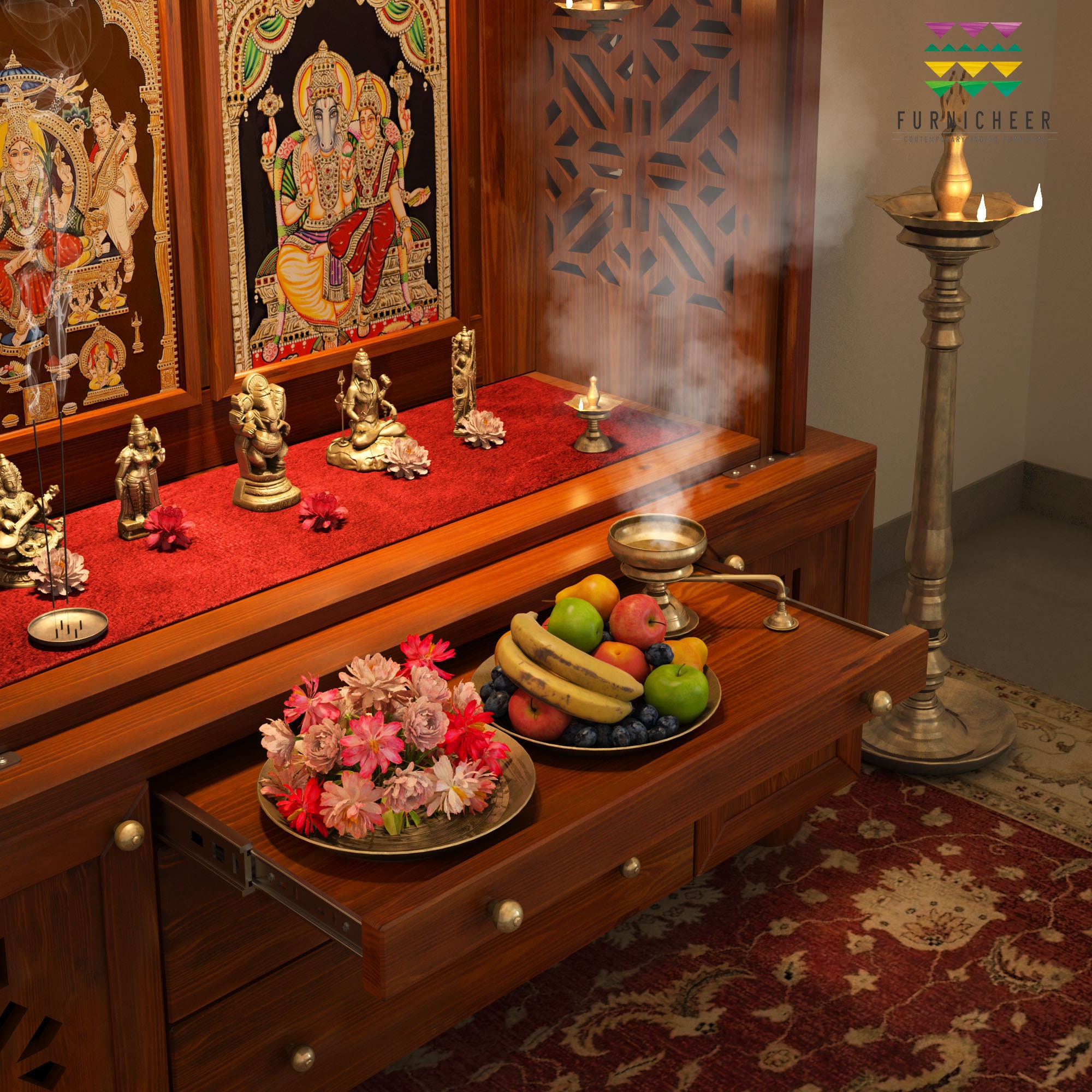 Solidwood Handcrafted Free Standing Temple for Home With Etsy