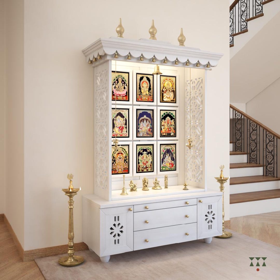 Lalit Kishori Grote Tempel Pooja Stand met Deur | Wandmontage Houten Pooja Mandir voor Thuis & Kantoor L28,5 cm L 28,5 cm Lalit Kishori Grote Tempel Pooja Stand met Deur | Wandmontage Houten Pooja Mandir voor Thuis & Kantoor L28,5 cm L 28,5 cm