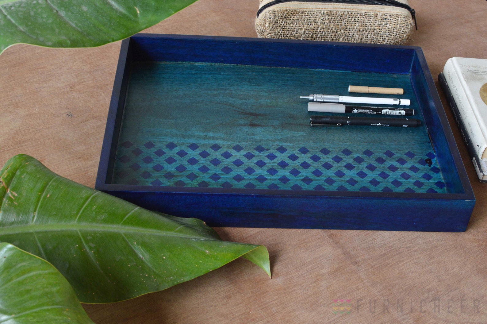Indigo Blue Serving Tray With Teal Blue Serigraph medium Etsy