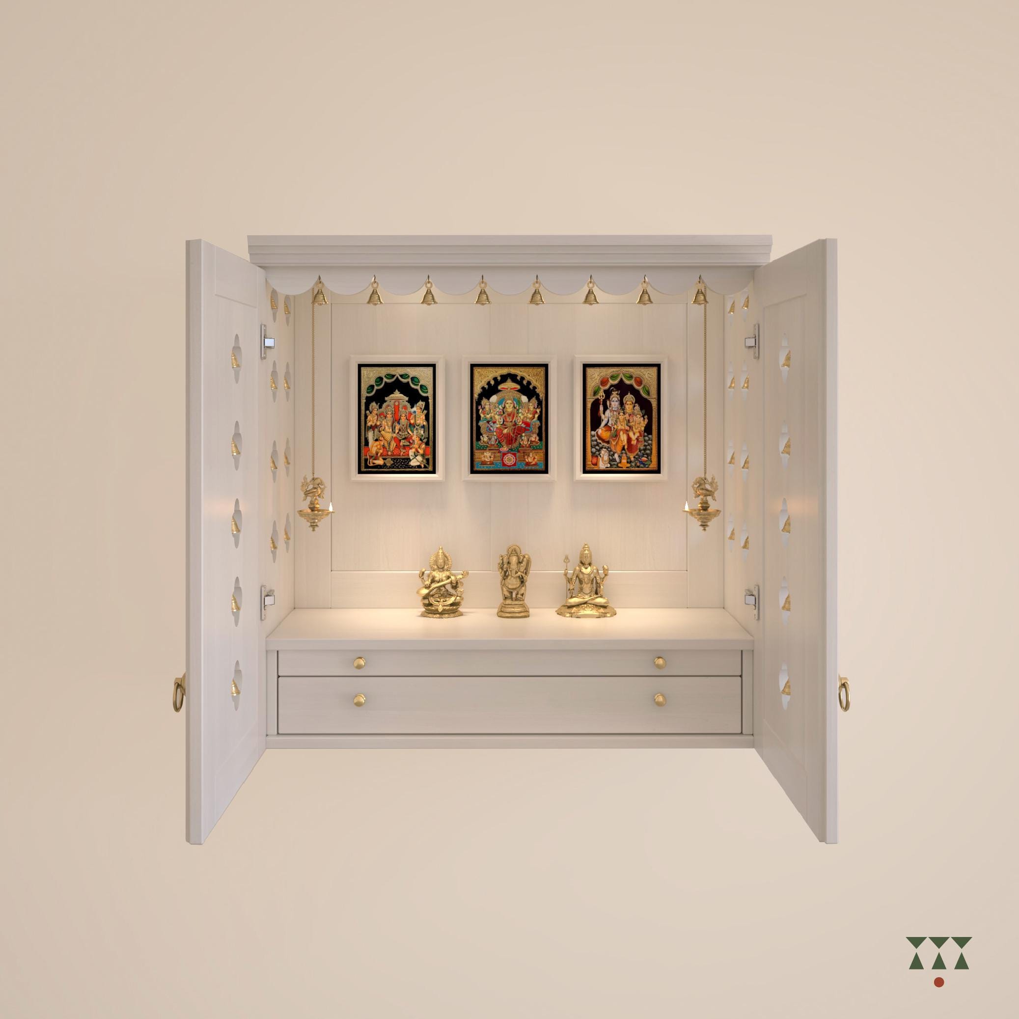 Avaneesh - Traditional Pooja Mandir for Home With Doors, Brass Bells ...