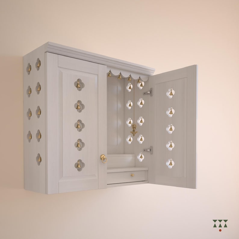 Avaneesha - Traditional Pooja Mandir for Home With Doors, Brass Bells ...