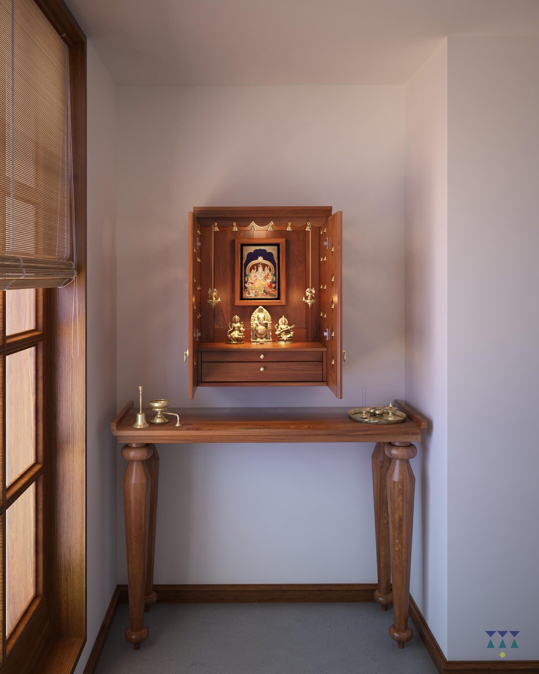 Avaneesh - Traditional Pooja Mandir for Home With Doors, Brass Bells ...