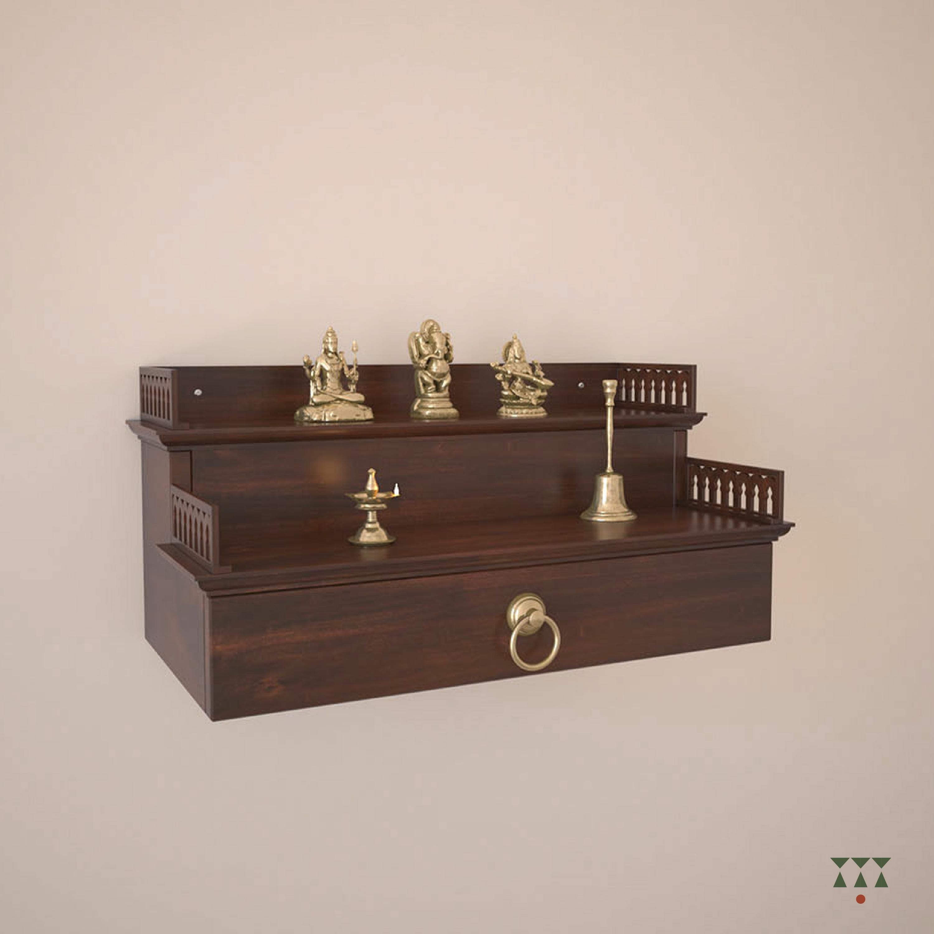 Small Puja Rack Kavi - Small Wall-mounted Solid Wood Pooja Temple | Handcrafted Hindu ...