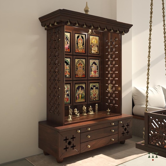 Wooden Temple for Home Teak Wood Temple Hindu Mandir Home Mandir Pooja Ghar Large Wooden Mandir Indian Temple Home Temple Pooja Mandap Handcrafted Temple South Indian Temple Decor - AtoZ India Cart - Aakrati Indian Export Wooden Home Puja Temple (24×12×30インチ)