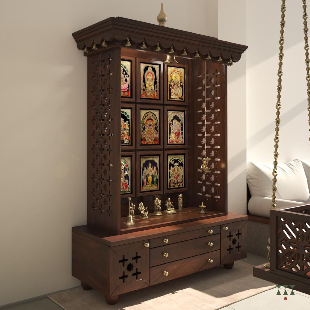Tempio In Legno Decorativo Da Parete 7CR Arte – Mandir Pooja Artigianale, Intagliato A Mano, Per Casa E Regalo