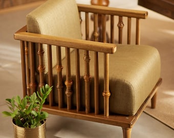 Ferry Armchair: Modern Sophistication with Green Raw Silk Upholstery