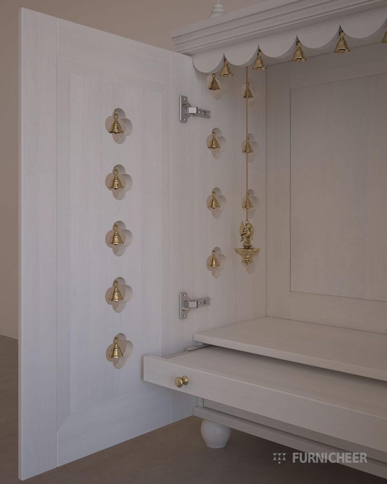 Ojas Solid Wood Table Mount Pooja Temple for Home With Door With a