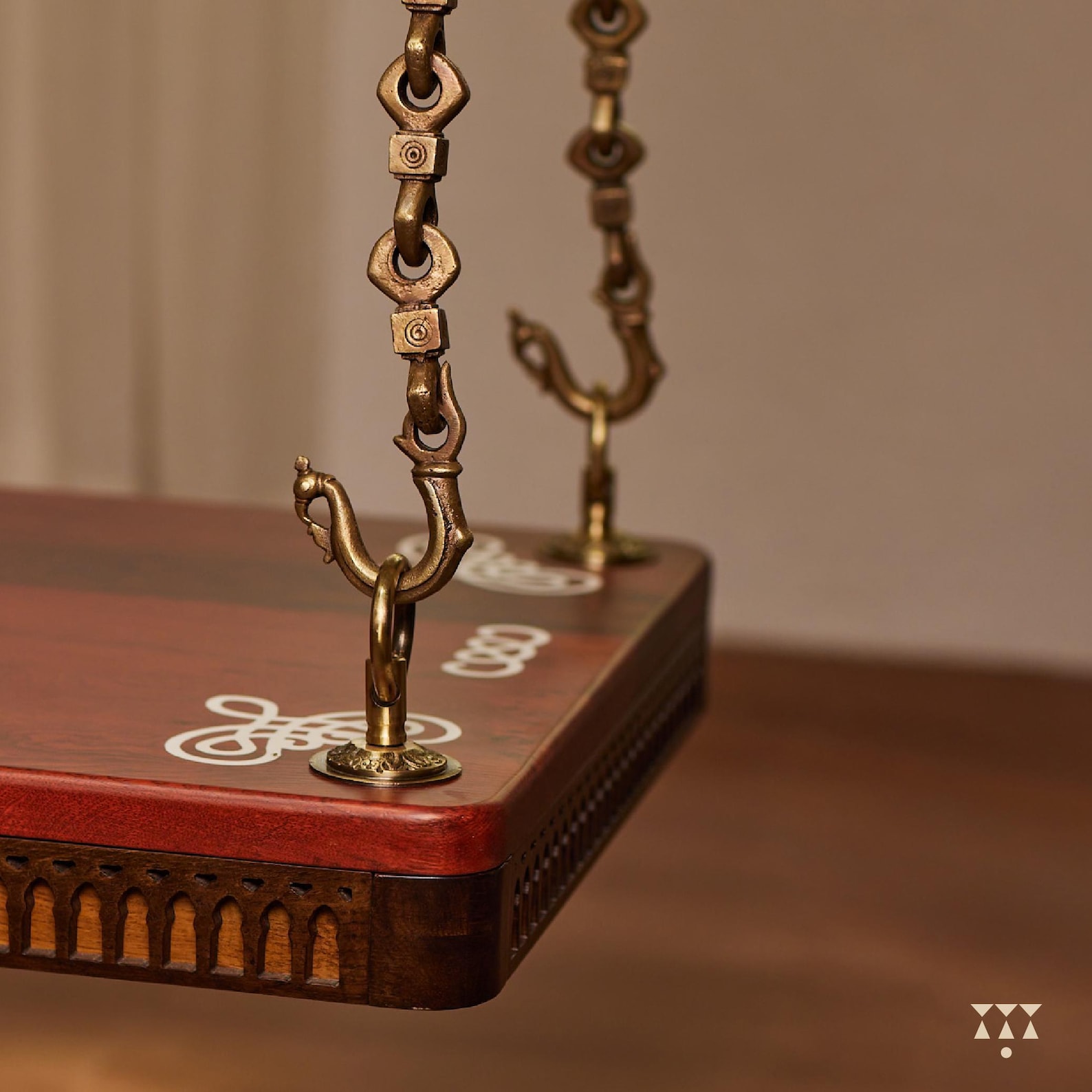 Raag Sutra Swing - Artisan Indian Wooden Jhoola With Brass Chain ...