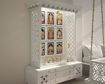 Amod - Gran templo hindú de madera para el hogar / Templo hindú artesanal con detalles dorados / Altar tradicional indio para oración y rituales