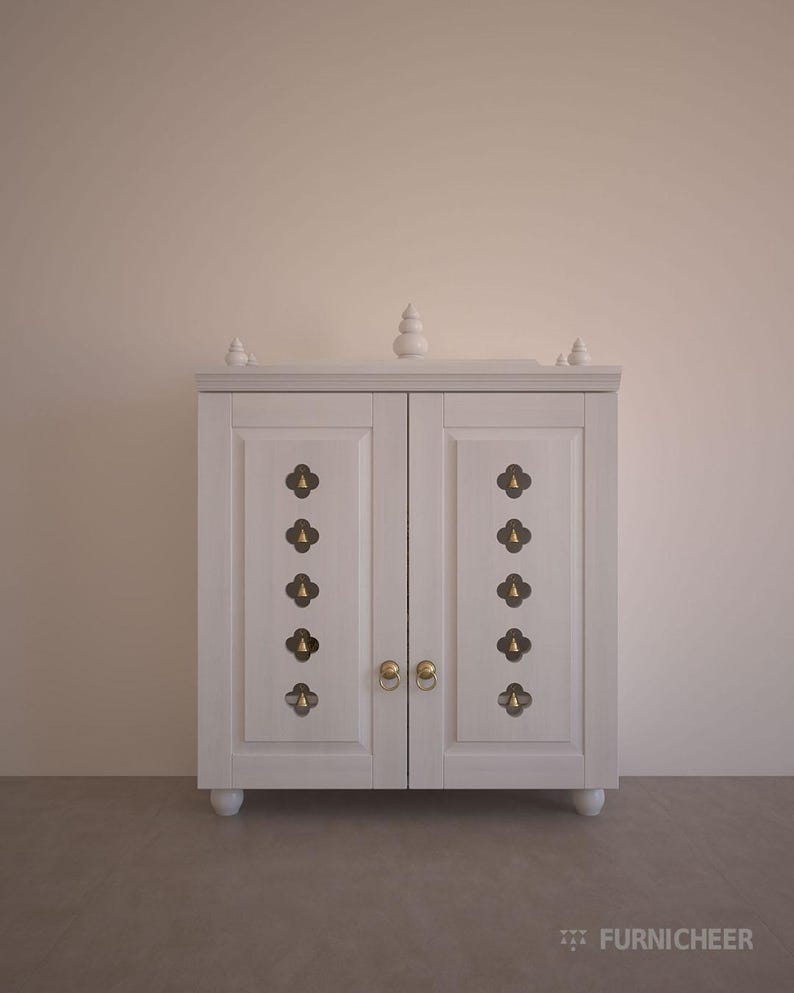 Ojas Solid Wood Table Mount Pooja Temple for Home With Door With a