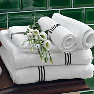 White Hotel collection 3 embroidery line Cotton Hand Towels (Set of 2) 600 GSM