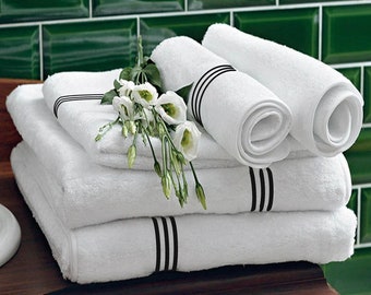 White Hotel collection 3 embroidery line Cotton Hand Towels (Set of 2) 600 GSM
