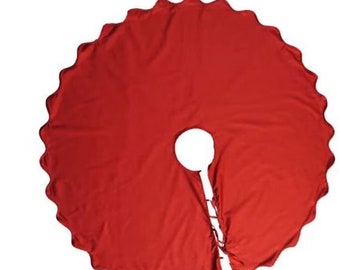 Scalloped Round Tree Skirt 32" to 114" Inches Diameter Cotton Burgundy Christmas Tree Skirt for Xmas Tree Holiday Party Decorations