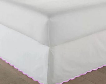 400TC Sateen Solid Cotton Scallop Embroidery Tailored Bed Skirt-Premium Quality in Twin, Twin XL, Full, Full XL, Queen, King 8" to 22" Drop