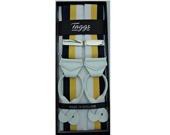 Ltd Edition Taggs 40mm Rigid Barathea Navy/Green Stripe with White Leather ends