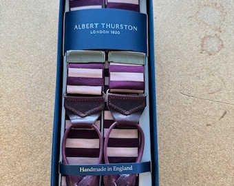Bretelles en cuir à rayures prune et rose Albert Thurston