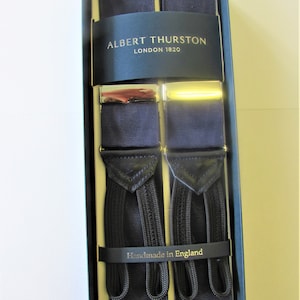 Albert Thurston Navy Blue Moire Braces Navy Braid ends and Tabs Silver fittings (multifit)