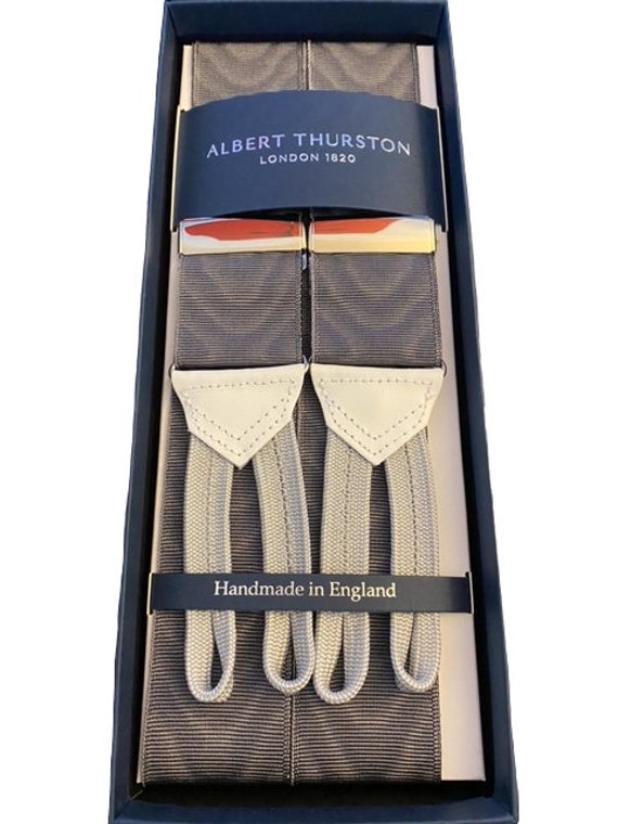Albert Thurston New Dark Grey Moire Braces White Braid Ends and
