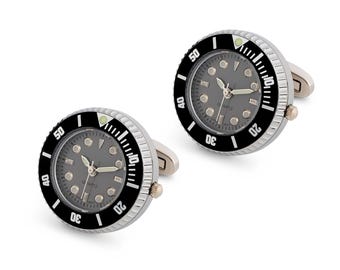 Black Bezel Grey Face  Working watch cufflinks Stainless Steel with Japanese Movement ( PC21J) Black/Grey (Ghost)