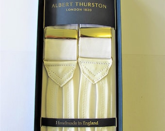 Albert Thurston Tirantes muaré blanco Extremos trenzados y pestañas blancos Herrajes dorados (multifit)