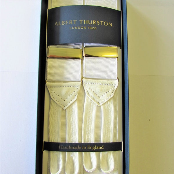 Albert Thurston White Moire Braces White Braid ends and Tabs Gold fittings (multifit)