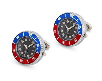 Red/Blue Bezel Working watch cufflinks Stainless Steel with Japanese Movement ( PC21J) Red/Blue (Pepsi)