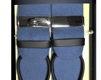 Albert Thurston Sax Blue Boxcloth Braces Black Leather ends and Silver Tab fittings (multifit)