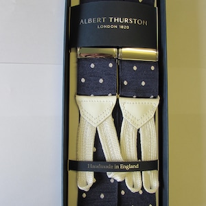 Albert Thurston Navy & White Spot Rigid Braid End Braces