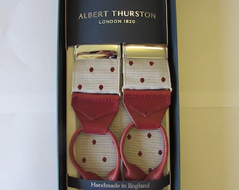 Albert Thurston Grey & Terracotta Spot Leather End Braces