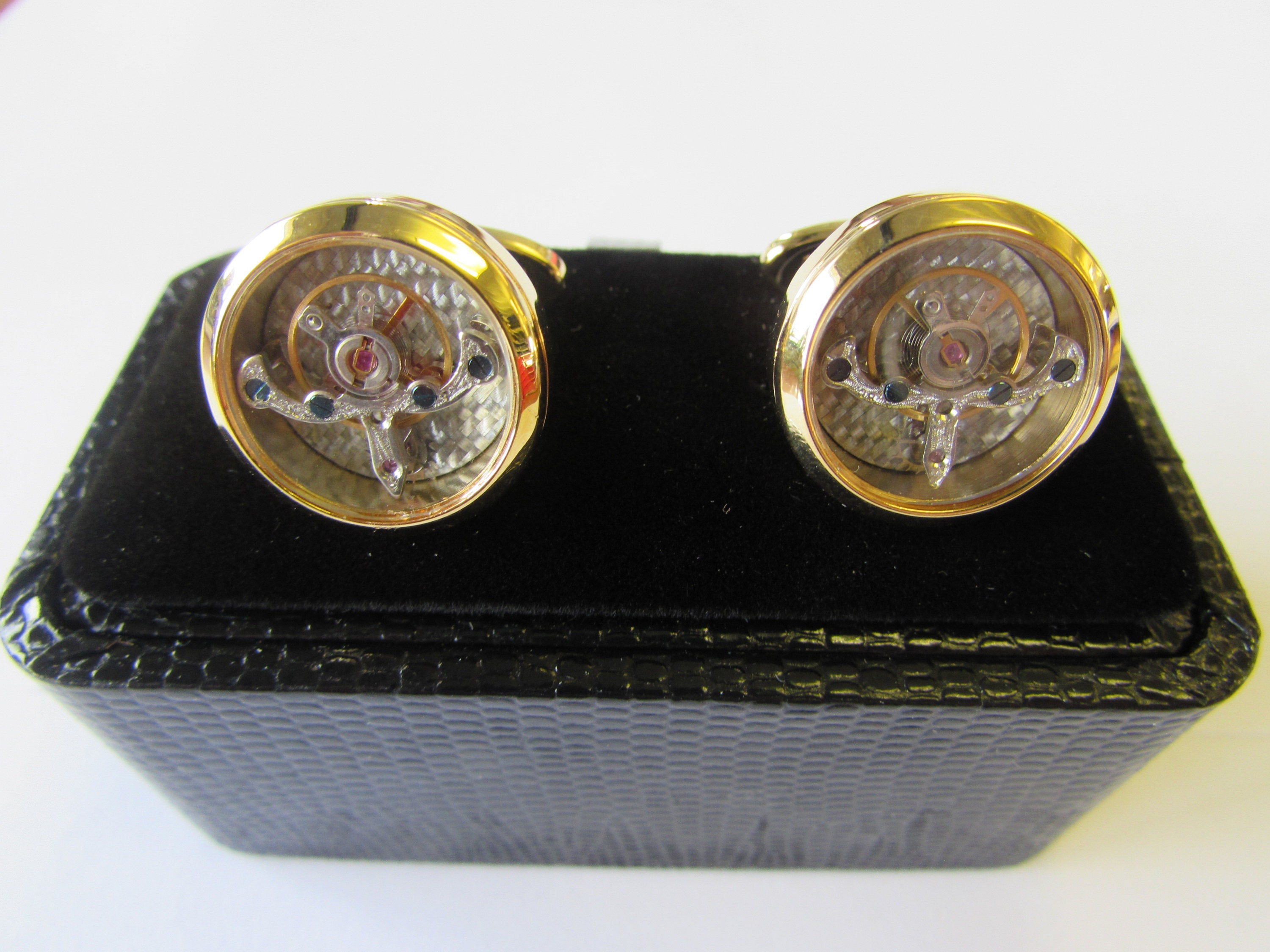 Tourbillon Watch Movement Cufflinks Gold Colored