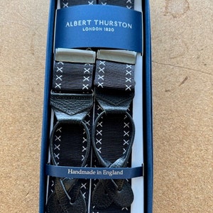Albert Thurston Black with a Silver Cross Leather End Braces