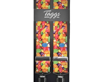 Taggs Exclusive Jelly Beans   35mm Digital Print Elasticated Mens Braces  (Made In England)