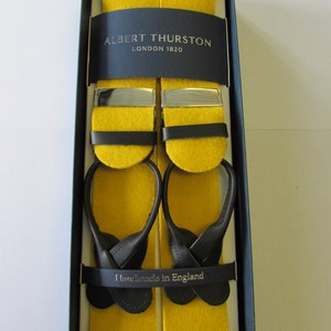 Albert Thurston Yellow/Gold Braces Black Leather ends and Silver Tab fittings (multifit)