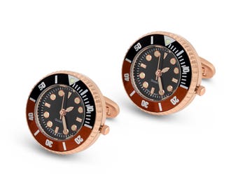 Black/Brown Bezel Working watch cufflinks Stainless Steel with Japanese Movement ( PC21J) Black/Brown (Rootbeer)