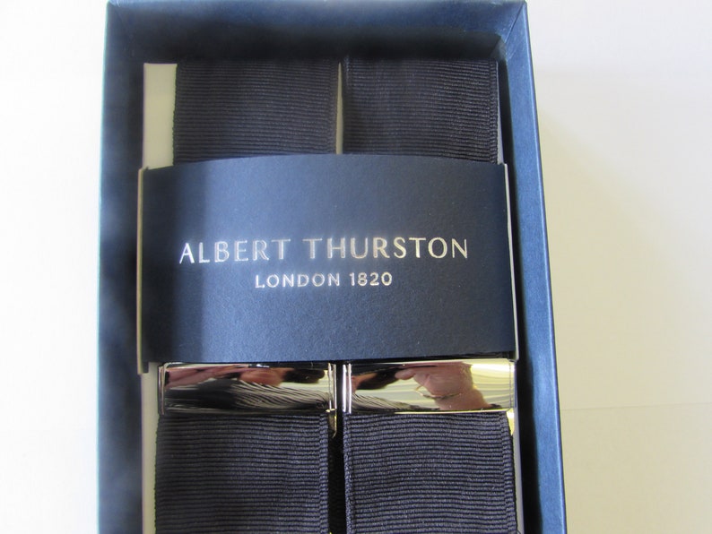 multifit Albert Thurston Black Moire Braces Black Braid ends and Tabs Silver fittings